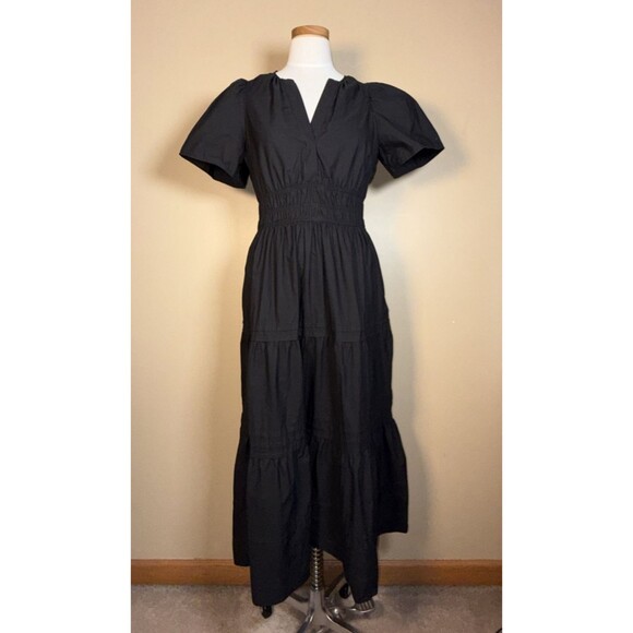 Anthropologie Dresses & Skirts - Anthropologie Somerset Tiered Maxi Dress Black Sz Medium Petite Short Sleeve